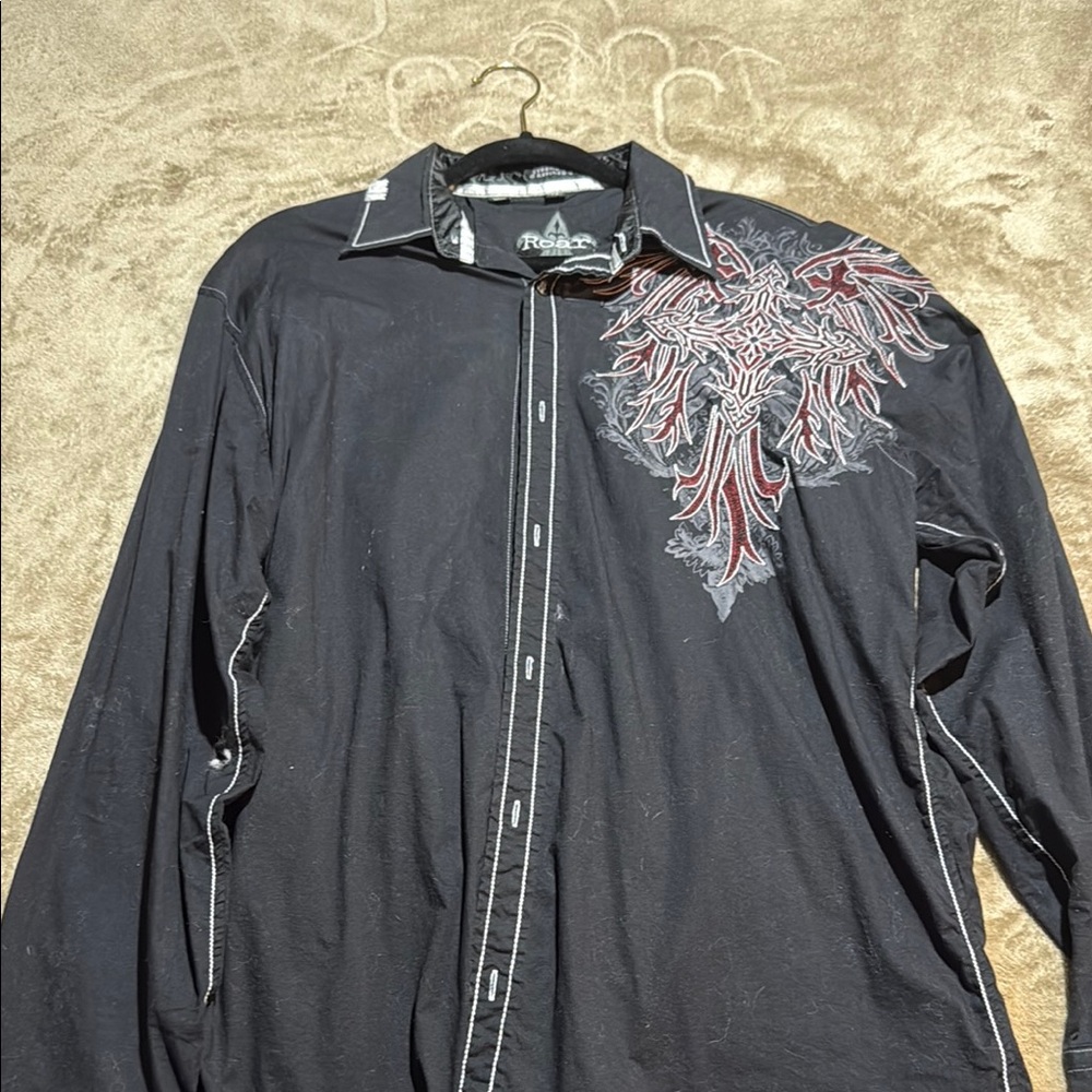 Roar Black and Red Casual Button Down Shirt